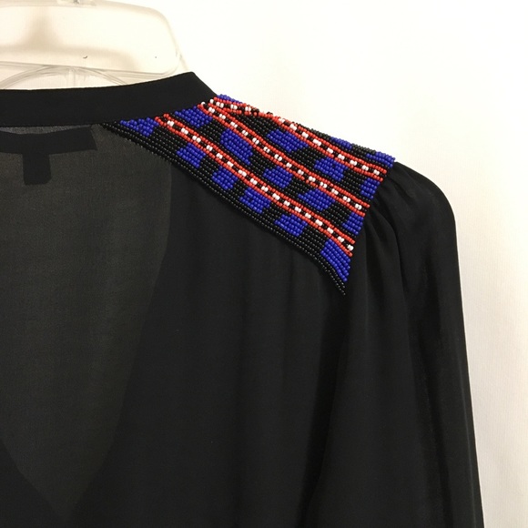 Joe’s black chiffon blouse beads shoulders - M - Picture 5 of 8